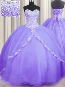 Fantastic Sweetheart Sleeveless Organza Quinceanera Gowns Beading and Appliques Brush Train Lace Up