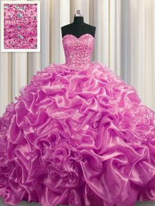 Lilac Sleeveless Court Train Beading and Pick Ups With Train 15th Birthday Dress