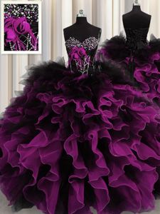 Attractive Ball Gowns Court Dresses for Sweet 16 Multi-color Sweetheart Organza and Tulle Sleeveless Floor Length Lace Up