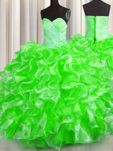 Extravagant Ball Gowns Organza Sweetheart Sleeveless Beading and Ruffles Floor Length Lace Up Sweet 16 Quinceanera Dress