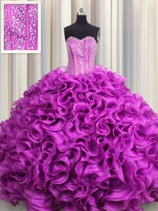 Low Price Visible Boning Floor Length Lace Up Vestidos de Quinceanera Fuchsia and In for Military Ball and Sweet 16 and Quinceanera with Beading and Ruffles