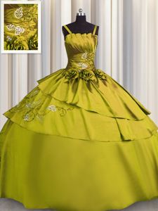 Beading and Embroidery Quince Ball Gowns Olive Green Lace Up Sleeveless Floor Length