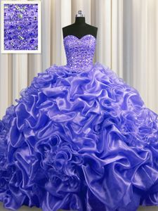 Purple Lace Up Vestidos de Quinceanera Appliques and Pick Ups Sleeveless Floor Length