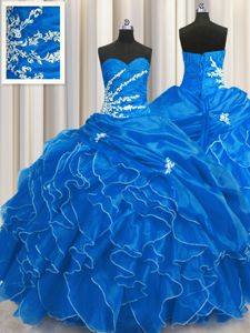 Custom Made Bling-bling Visible Boning Multi-color Sweetheart Neckline Beading and Ruffles and Ruffled Layers and Sequins Quince Ball Gowns Sleeveless Lace Up