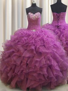 Sweet Sleeveless Organza Floor Length Lace Up Quinceanera Gowns in Royal Blue for with Beading and Ruffles