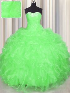 Sweetheart Sleeveless Organza Vestidos de Quinceanera Beading and Ruffles Lace Up