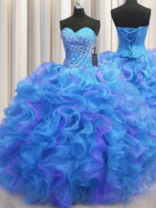 Bling-bling Visible Boning Multi-color Sweetheart Neckline Beading and Ruffles and Ruffled Layers and Sequins Vestidos de Quinceanera Sleeveless Lace Up