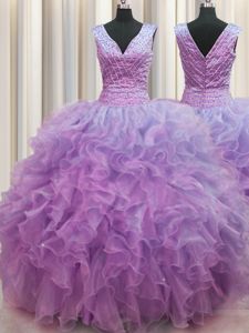 Enchanting Organza Sleeveless Floor Length Quinceanera Dress and Beading and Appliques