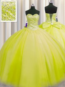 Sweet Really Puffy Sleeveless Beading Lace Up Quince Ball Gowns