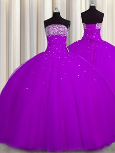 Sequins See Through Back Floor Length Ball Gowns Sleeveless Purple Quinceanera Dresses Zipper