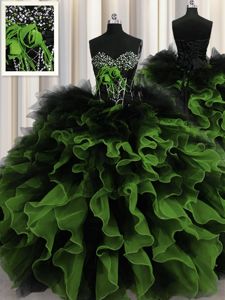 Floor Length Lace Up 15th Birthday Dress Multi-color and In for Military Ball and Sweet 16 and Quinceanera with Beading and Ruffles