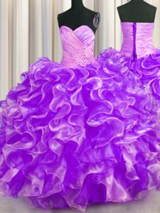 Organza Sleeveless Floor Length 15 Quinceanera Dress and Beading and Ruffles