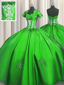 Short Sleeves Beading and Appliques and Ruching Lace Up Dama Dress for Quinceanera