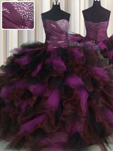 Stylish Multi-color Ball Gowns Beading and Ruffles and Ruffled Layers 15th Birthday Dress Lace Up Organza and Tulle Sleeveless Floor Length