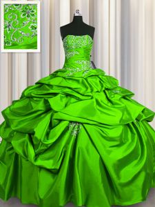 Strapless Lace Up Beading and Pick Ups Sweet 16 Quinceanera Dress Sleeveless