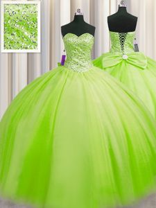 Beautiful Big Puffy Sweetheart Sleeveless Tulle Sweet 16 Quinceanera Dress Beading Lace Up