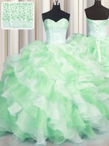 Unique Visible Boning Two Tone Multi-color Lace Up Sweetheart Beading and Ruffles 15th Birthday Dress Organza Sleeveless