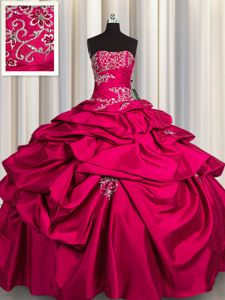 Shining Pick Ups Floor Length Ball Gowns Sleeveless Hot Pink Vestidos de Quinceanera Lace Up