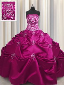 Glorious Fuchsia Lace Up Sweet 16 Dress Beading and Appliques and Embroidery Sleeveless Floor Length