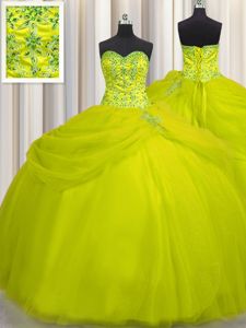 Really Puffy Sleeveless Beading Lace Up Dama Dress for Quinceanera