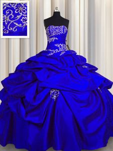 Exceptional Royal Blue Lace Up Sweet 16 Dresses Appliques and Pick Ups Sleeveless Floor Length