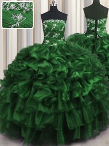 Ruffled Layers Floor Length Ball Gowns Sleeveless Dark Green Sweet 16 Quinceanera Dress Lace Up