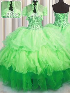 Decent Visible Boning Bling-bling Sweetheart Neckline Beading and Ruffled Layers 15 Quinceanera Dress Sleeveless Lace Up