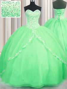 Sleeveless Organza Brush Train Lace Up Sweet 16 Dress for Military Ball and Sweet 16 and Quinceanera