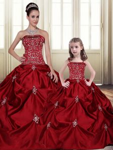 Elegant Embroidery and Pick Ups Quinceanera Gown Wine Red Lace Up Sleeveless Floor Length
