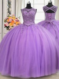 See Through Tulle Sleeveless Floor Length Quinceanera Dress and Beading and Appliques