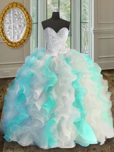 Multi-color Sweetheart Lace Up Beading and Ruffles Sweet 16 Quinceanera Dress Sleeveless