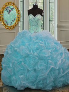 Top Selling Blue Sweet 16 Quinceanera Dress For with Beading and Pick Ups Sweetheart Sleeveless Sweep Train Lace Up