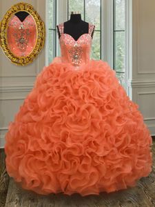 Floor Length Orange Red Quinceanera Dresses Straps Sleeveless Zipper