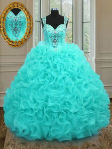 Admirable Floor Length Aqua Blue Sweet 16 Quinceanera Dress Straps Sleeveless Zipper