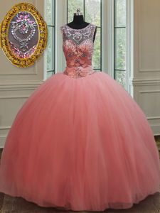 Low Price Watermelon Red Sweet 16 Dresses Military Ball and Sweet 16 and Quinceanera and For with Beading Scoop Sleeveless Lace Up