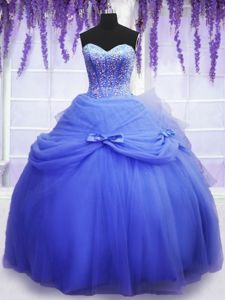 Sweetheart Sleeveless Lace Up Quince Ball Gowns Blue Tulle