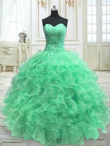 Floor Length Green Quinceanera Gown Sweetheart Sleeveless Lace Up