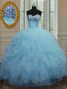 Cute Organza Sleeveless Floor Length 15 Quinceanera Dress and Beading and Ruffles