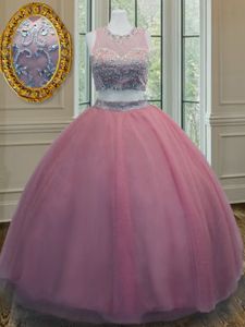 Pink 15 Quinceanera Dress Military Ball and Sweet 16 and Quinceanera and For with Ruffled Layers and Sashes|ribbons Scoop Sleeveless Zipper