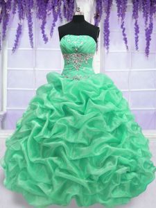 Most Popular Beading 15 Quinceanera Dress Apple Green Lace Up Sleeveless Floor Length