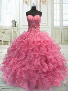 Sleeveless Beading and Ruffles Lace Up Vestidos de Quinceanera