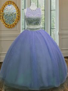 Scoop Lavender Sleeveless Ruffled Layers and Sashes|ribbons Floor Length Vestidos de Quinceanera