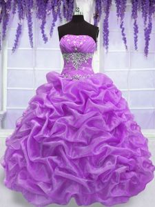 Sleeveless Floor Length Beading Lace Up Sweet 16 Quinceanera Dress with Lilac