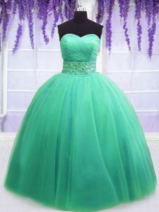 Sweetheart Sleeveless Tulle Sweet 16 Dress Beading and Belt Lace Up