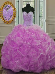 Unique Lilac Ball Gowns Beading and Pick Ups Sweet 16 Quinceanera Dress Lace Up Organza Sleeveless