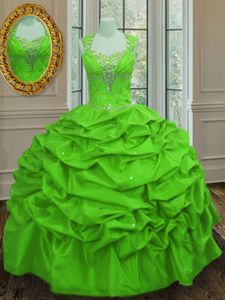 Straps Straps Lace Up 15th Birthday Dress Beading and Pick Ups Cap Sleeves Floor Length