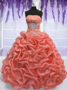 Eye-catching Beading Quinceanera Dress Watermelon Red and Coral Red Lace Up Sleeveless Floor Length