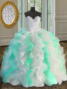 Floor Length Multi-color Vestidos de Quinceanera Organza Sleeveless Beading and Ruffles