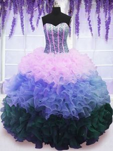 Perfect Multi-color Sweetheart Neckline Beading and Ruffles and Ruffled Layers 15 Quinceanera Dress Sleeveless Lace Up