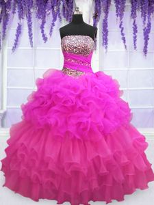 Low Price Pick Ups Ruffled Multi-color Sleeveless Organza Lace Up Quince Ball Gowns for Military Ball and Sweet 16 and Quinceanera